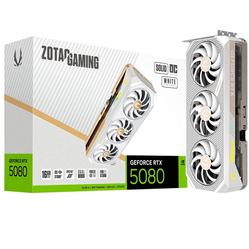 Tarjeta Gráfica Zotac Gaming GeForce RTX 5080 SOLID OC White Edition 16GB GDDR7 DLSS4